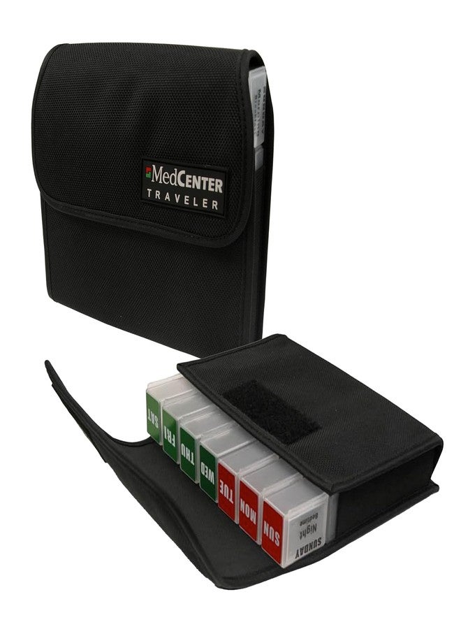 ميدسينتر منظم حبوب MEDCENTER Traveler لمدة 7 أيام، مناسب لحسابات التوفير الصحي/حسابات الإنفاق المرن، علبة حبوب محمولة، منظم أدوية كبير السعة للسفر مع 4 أقسام يومية، علبة حبوب من النايلون للسفر، حجم كبير - Image 1